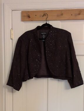Ruby Rd. Dark Purple Sequin Cropped Blazer